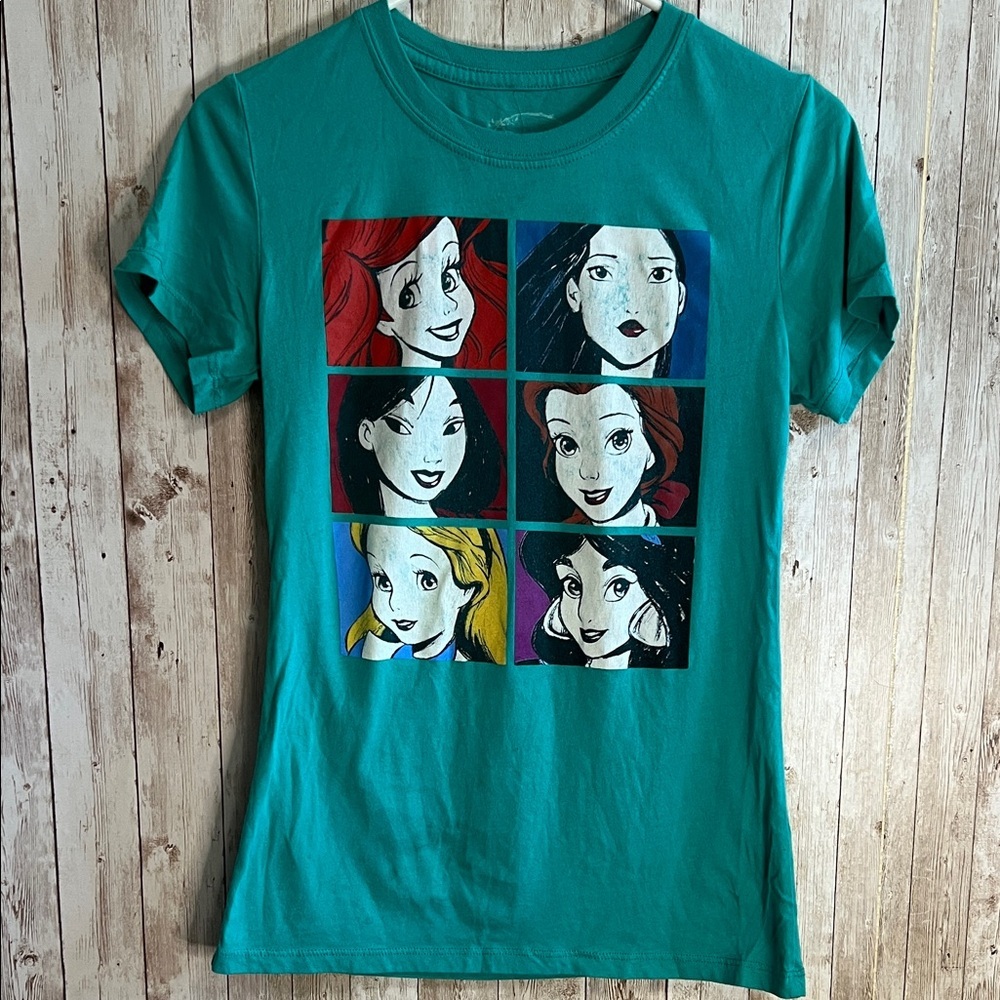 Disney Teal Graphic T-Shirt with Princess Faces